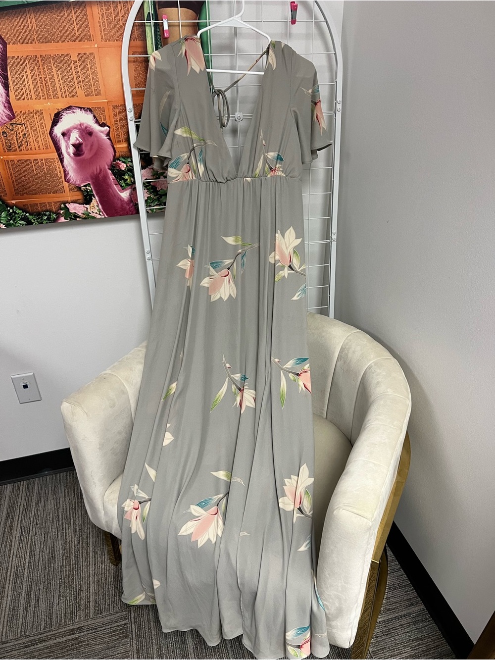 Show Me Your MuMu Gray Floral V-Neck Maxi Dress